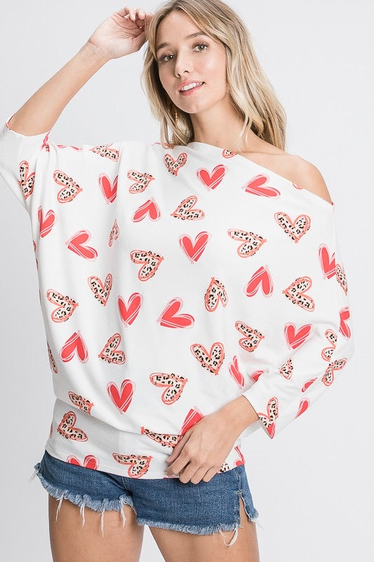 HEIMISH HEART PRINT TOP WITH ONE SHOULDER