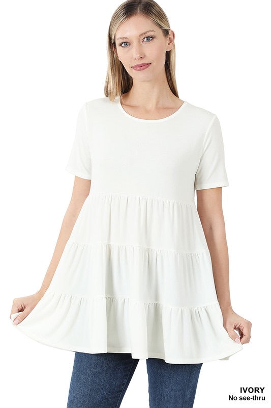 ZENANA SHORT SLEEVE TIERED RUFFLE TUNIC