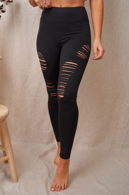 White Birch High Waisted Solid Knit Laser Cut Leggings