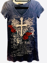 Load image into Gallery viewer, STUDDED ROSES &amp; CROSS TEE SHIRT
