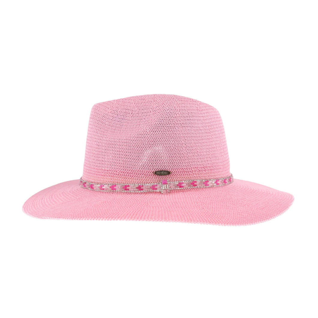 Knit Rhinestone Bugle Bead Trim C.C Panama Hat
