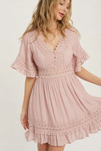 Load image into Gallery viewer, V-neck Lace Trim Dress

