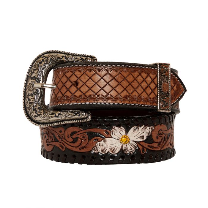 CHECKERED BROWN LEATHER BELT